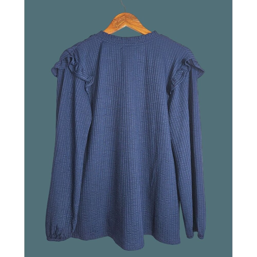 Kaileigh Texured Split V Neck Pullover Button Det… - image 2